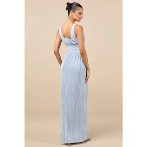 NWT Lulus Ameena Light Blue Plisse Square Neck Sash Maxi Dress Gala Banquet Sz L thumbnail 3