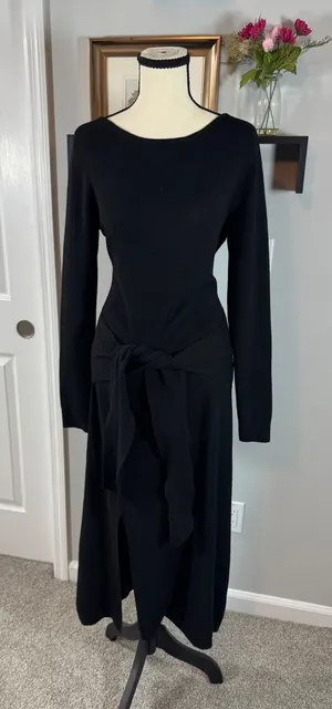 Scoop Womens Black Ribbed Knit Tie Front Midi Dress XL 16-18 Long Sleeve thumbnail 1