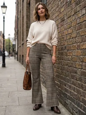 Abercrombie 70s Retro Plaid Flare Pants Vintage Revival Pull On Knit Trousers S thumbnail 8