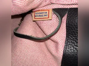 Dooney & Bourke Black Pebbled Leather Drawstring Satchel Bag Pink Gingham Lined thumbnail 8