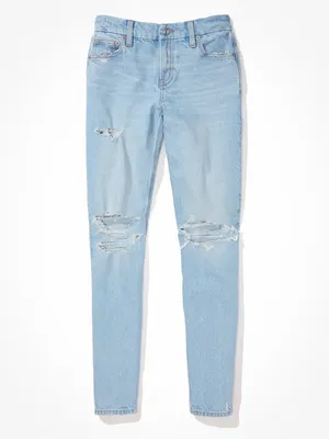 American Eagle Curvy '90s Skinny Jean in Stretch Ripped Destroyed Light Wash thumbnail 5