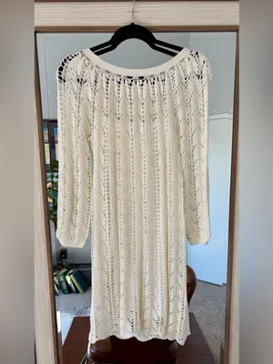 Trina Turk Pima Cotton Sur Crochet Boho Sweater Dress in White sz Small thumbnail 4