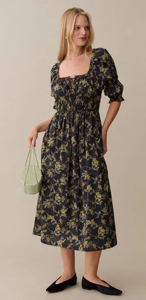 NWT Few Moda Marguerite Dress size XS Black Yellow marigold floral Sorella midi thumbnail 1