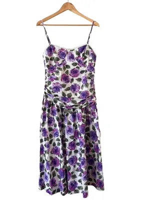 ANTHROPOLOGIE Maeve Purple Floral Printed Midi Dress Size L NEW thumbnail 3