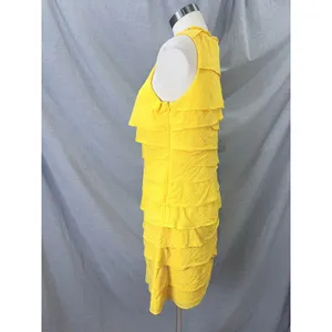 S.L. Fashions Yellow Tiered Ruffle Dress Beaded‎ Neckline 14 Vacation thumbnail 9