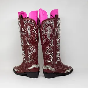 NEW Azalea Wang Maisie Crystal Jewel Rhinestone Western Boots Shoes Red 7 thumbnail 3