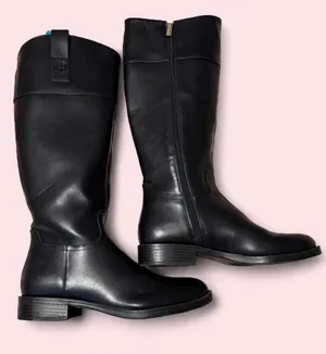 Tommy Hilfiger Black Leather Knee-High Zip Boots thumbnail 1