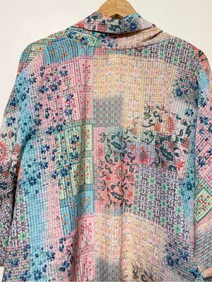 World Market Floral Boho Patchwork Open Front Kimono Cardigan one size pink blue thumbnail 8