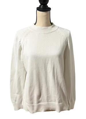 Quince Wmns White 100% Organic Cotton Mock Neck Sweater Sz M Classic Minimalist thumbnail 1