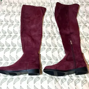Kenneth Cole Reaction Windy Faux Suede Over Knee High Boot Deep Burgundy NIB thumbnail 7