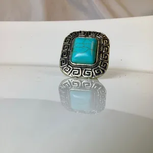 Silver Rectangle Turquoise Stone Adjustable Ring thumbnail 2