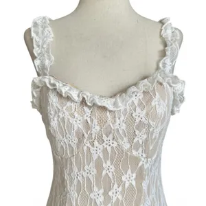 Shein Women Size Medium White Beige Lace Mini Dress A-line | 61-4 thumbnail 3