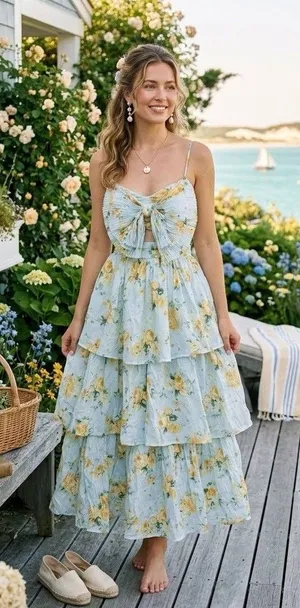 By The River Women’s Small Floral Ruffles Maxi Dress Whimsical Fairy *read Desc thumbnail 1