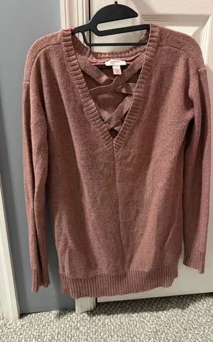 Crisscross V-Neck Long-Sleeve Sweater - Dusty Rose Arizona Jeans small thumbnail 1