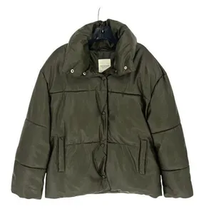 Avec Les Filles Faux-Leather Puffer Jacket Coat Size Small Olive Green Snap Clos thumbnail 2