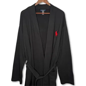 Polo Ralph Lauren Plush Soft Black Red Pony Fleece Bathrobe‎ L/XL Knee Length thumbnail 4