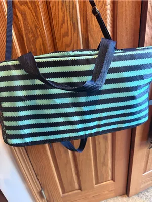 Thirty-One All-In Tote Deep Sea Wave Diaper Bag Gym Travel Beach Blue Stripe thumbnail 2