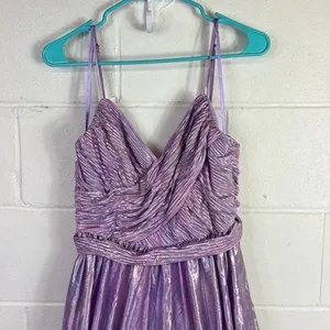 Mac Duggal RTR Ieena Purple Pleated Gown Metallic Strappy Satin iridescent thumbnail 5
