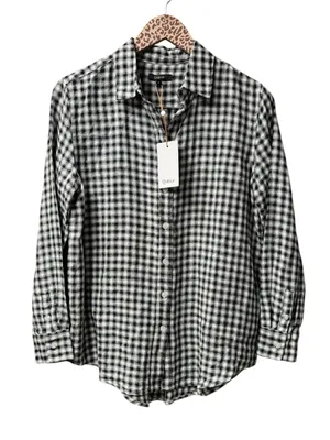 Quince 100% European Linen Long Sleeve Shirt Khaki Black Gingham Small NEW NWT thumbnail 2