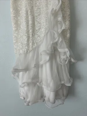 Sequin Cream Lace Slip Maxi Dress with teired Ruffle Tulle Hem thumbnail 4