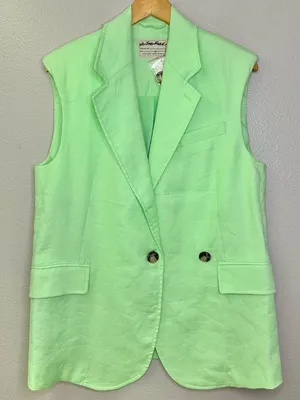 NWT Free People Linen Cotton Oversized Vest Shoulder Pad Long Length Lime Neon thumbnail 3