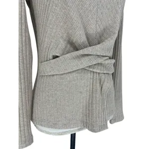 Tanya Taylor Kelsey Rib Knit Twist Front Long Sleeve Top‎ Beige M thumbnail 7