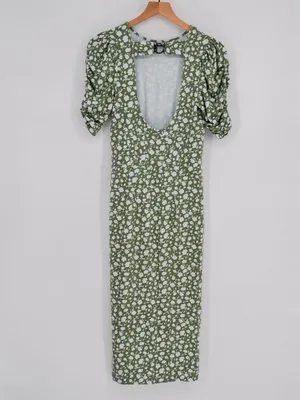 Free People Sage Green & White Floral Cutout Back Midi Dress S thumbnail 3