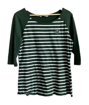 Cutter & Buck minnesota wild hockey green striped 3/4 sleeve top women's L thumbnail 1