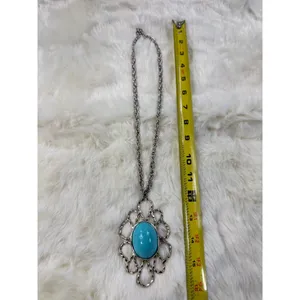 Silver vtg Tone Turquoise Oval Pendant‎ Statement Necklace Women Fashion Jewelry thumbnail 5