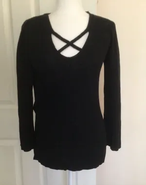 Free People Black Long Sleeve Crisscross Tunic Sweater—Xsm thumbnail 1
