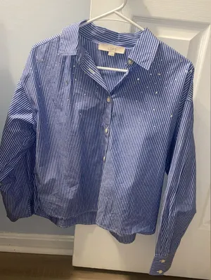 LOFT Sparkle Striped Poplin Modern Shirt size S, worn once thumbnail 1