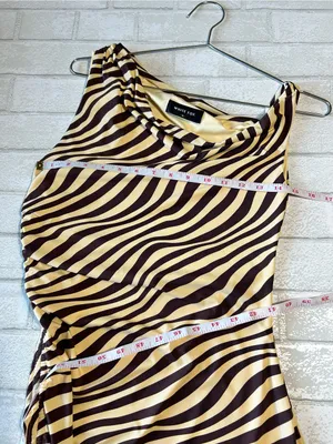 White Fox One-Shoulder Zebra Stripe Mini Dress in Cream and Brown thumbnail 5