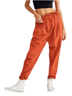 Free People Margate Pleated Trouser Pants Bird of Paradise Orange Size S thumbnail 1