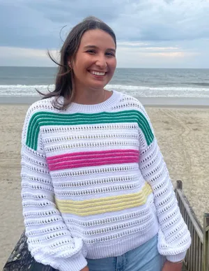 Willow & Clay White Knit Sweater with Green, Pink & Yellow Stripes thumbnail 1