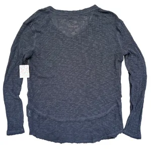 NWT Free People We The Free Slub Knit V-Neck Top M‎ Black Boho OB1075901 Grunge thumbnail 3