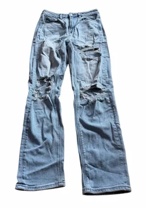 American Eagle Outfitters Stretch Light Blue Ripped Straight Leg Jeans thumbnail 1