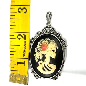 Metal Gothic Lolita Skull Cameo pendant resin cameo antique Goth Skeleton thumbnail 2
