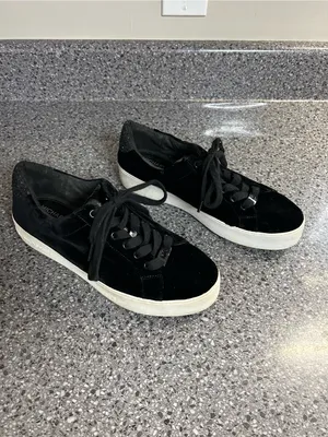 Michael Kors Black Velvet Low-Top Platform Sneakers thumbnail 2
