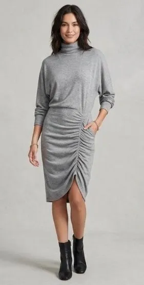 Veronica Beard Medium Grey Ruched Turtleneck Dolman Midi Dress thumbnail 1