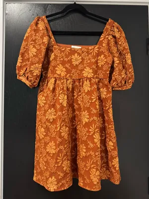 Orange floral mini dress thumbnail 1