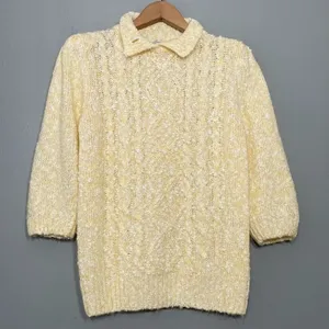 Vintage Butter Yellow Fits Size Small Sweater Cottage Boucle Knit Romantic Boho thumbnail 1