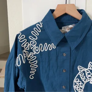 NWT Free People We The Free Tidal Stitch Button Down Shirt in Blue thumbnail 5