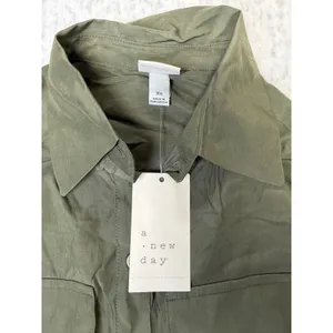 A New Day Womens XS Olive Green Utility Button Down Shirt Long Sleeve NWT.,. thumbnail 2