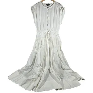 J‎ Crew White Tiered Drop-waist Midi Dress Elastic Waist Drawstring Zip Front L thumbnail 1