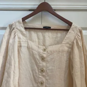 J.Crew Top Women M Cream Linen Square Neck Puff Sleeve Button Down Peasant Boho thumbnail 3