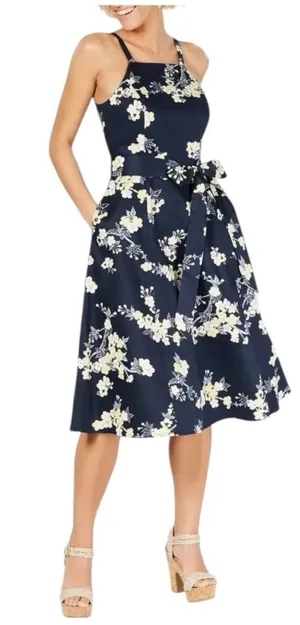 RACHEL Rachel Roy Womens Paulette Dress Fit‎ & Flare Navy Blue Floral Size 4 thumbnail 1
