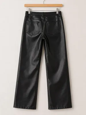 Abercrombie & Fitch Black 90s Ultra High Rise Vegan Leather Straight Leg Pants thumbnail 5