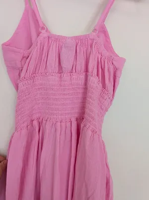 Hot Pink Barbie Bubble Gum Pink Tie Front Ruffle Cotton Dress Size M/L NWT thumbnail 16