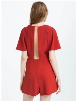 Zara Rust Red Flutter Sleeve Open Back Skort Romper Size Medium thumbnail 3