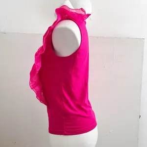 NEW Celebrity Hot Pink Ruffle Flutter Sleeve Top Fuchsia Organza LARGE thumbnail 5